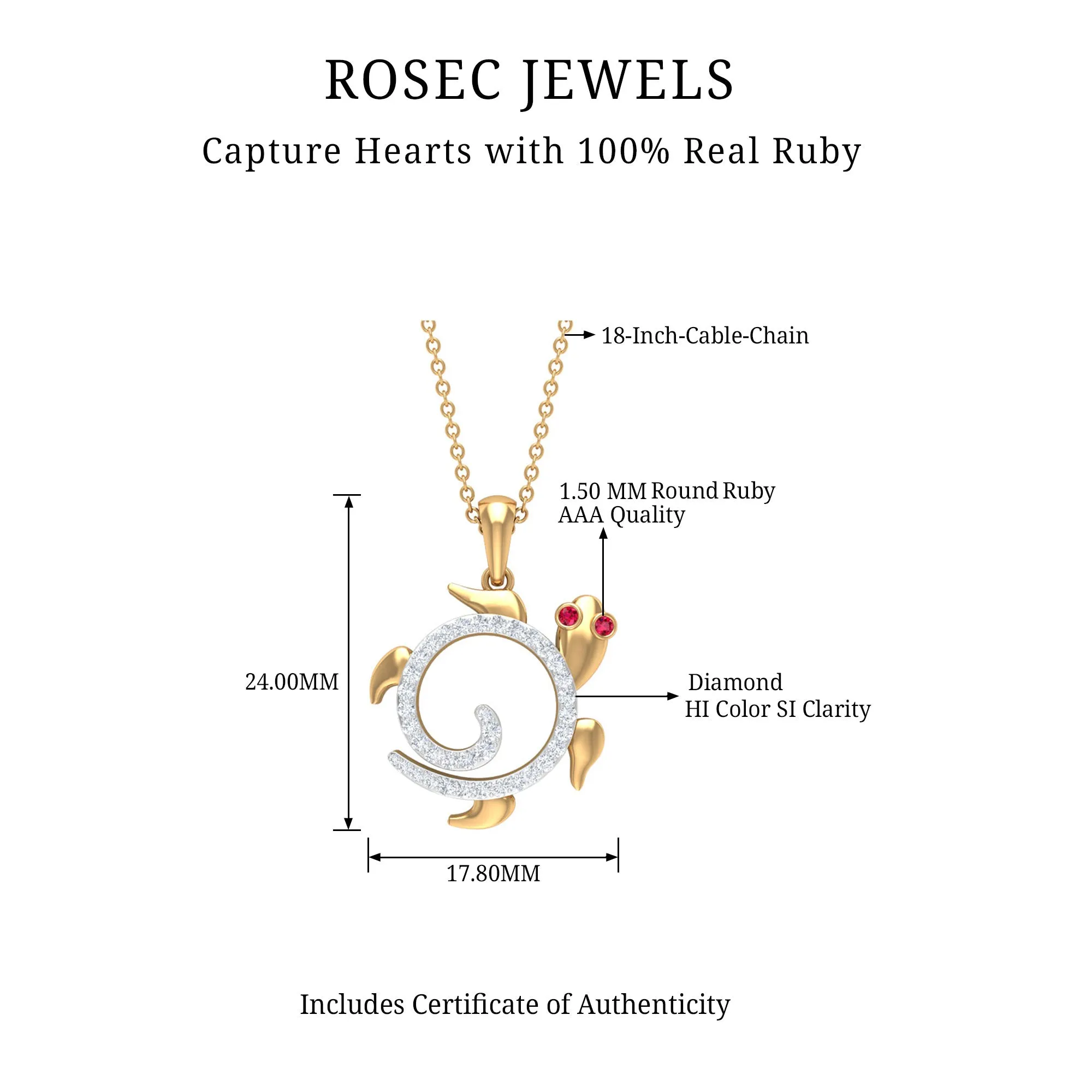 Ruby and Diamond Tortoise Pendant Necklace