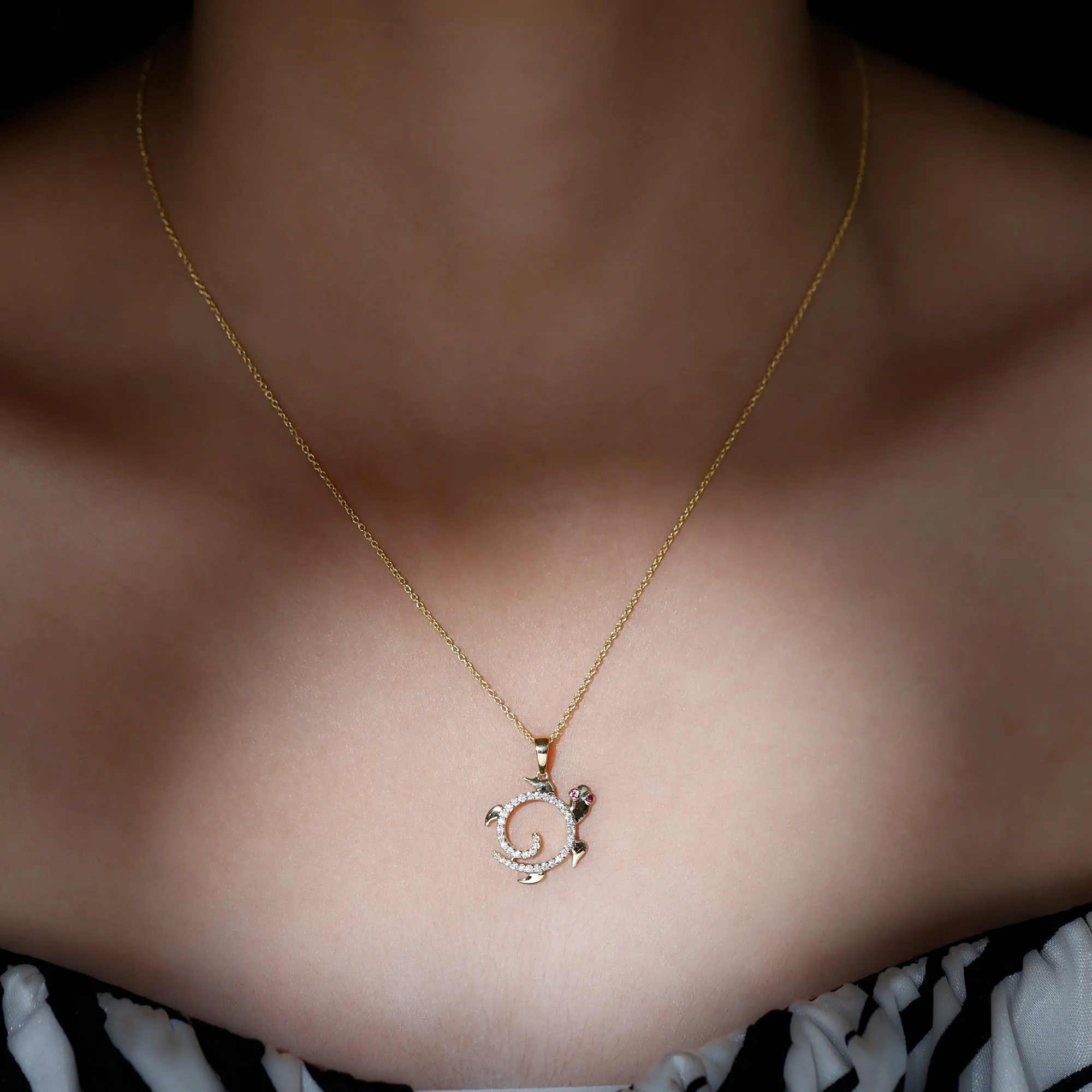 Ruby and Diamond Tortoise Pendant Necklace