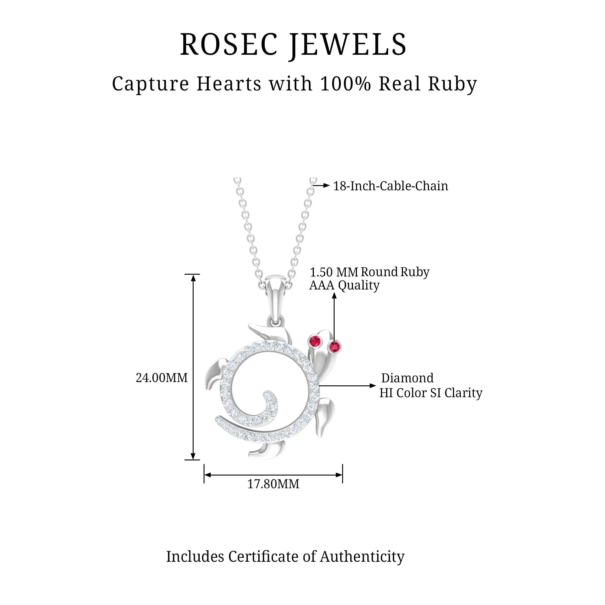 Ruby and Diamond Tortoise Pendant Necklace