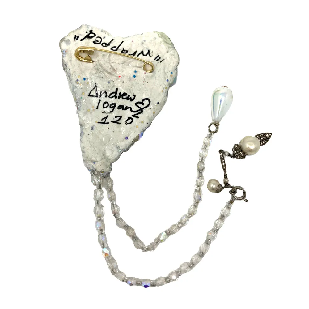 SILVER HEART BROOCH with BEADS - WRAPPED