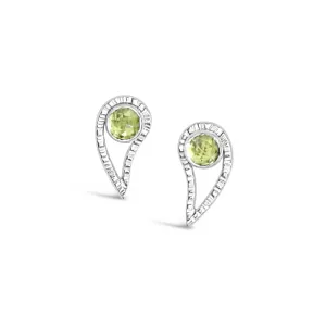 Silver Paisley Gemstone Stud Earrings in Peridot