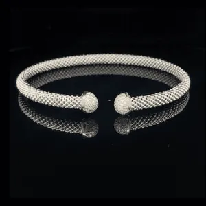 Silver two tone cz bangle Mesh style