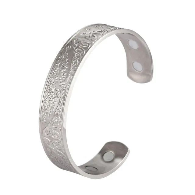 Skyrim Vintage Tree of Life Bracelet Viking Cuff Bangle Stainless Steel Zinc Alloy Magnetic Bangles Jewelry Gift for Men Women