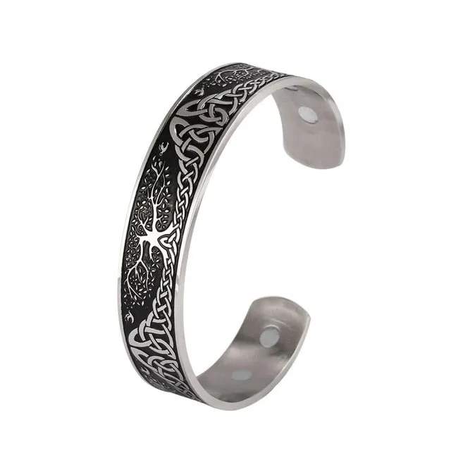 Skyrim Vintage Tree of Life Bracelet Viking Cuff Bangle Stainless Steel Zinc Alloy Magnetic Bangles Jewelry Gift for Men Women