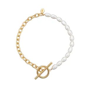 SPG-332 Hannah Martin Pearl & Chain T Bar Bracelet - Gold Plated