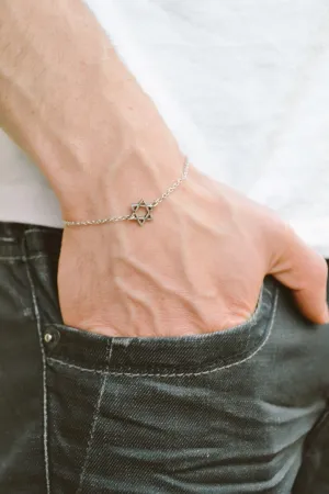Star of David bracelet for men, silver tone Stainless steel chain , Jewish gift for him