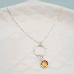 Sterling Silver Hoop and Citrine Gemstone Pendant Necklace
