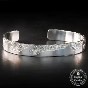 Sterling Silver Open Bangle [10mm width] Diamond Head Surf Design