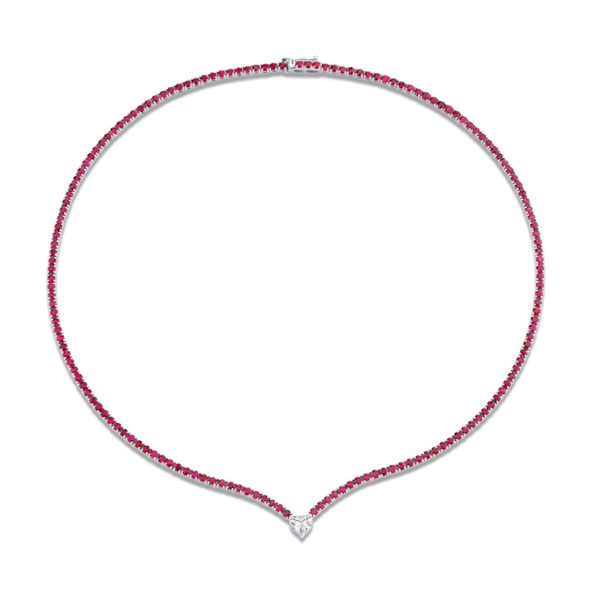 Straight Line Ruby  Necklace with Diamond Accent