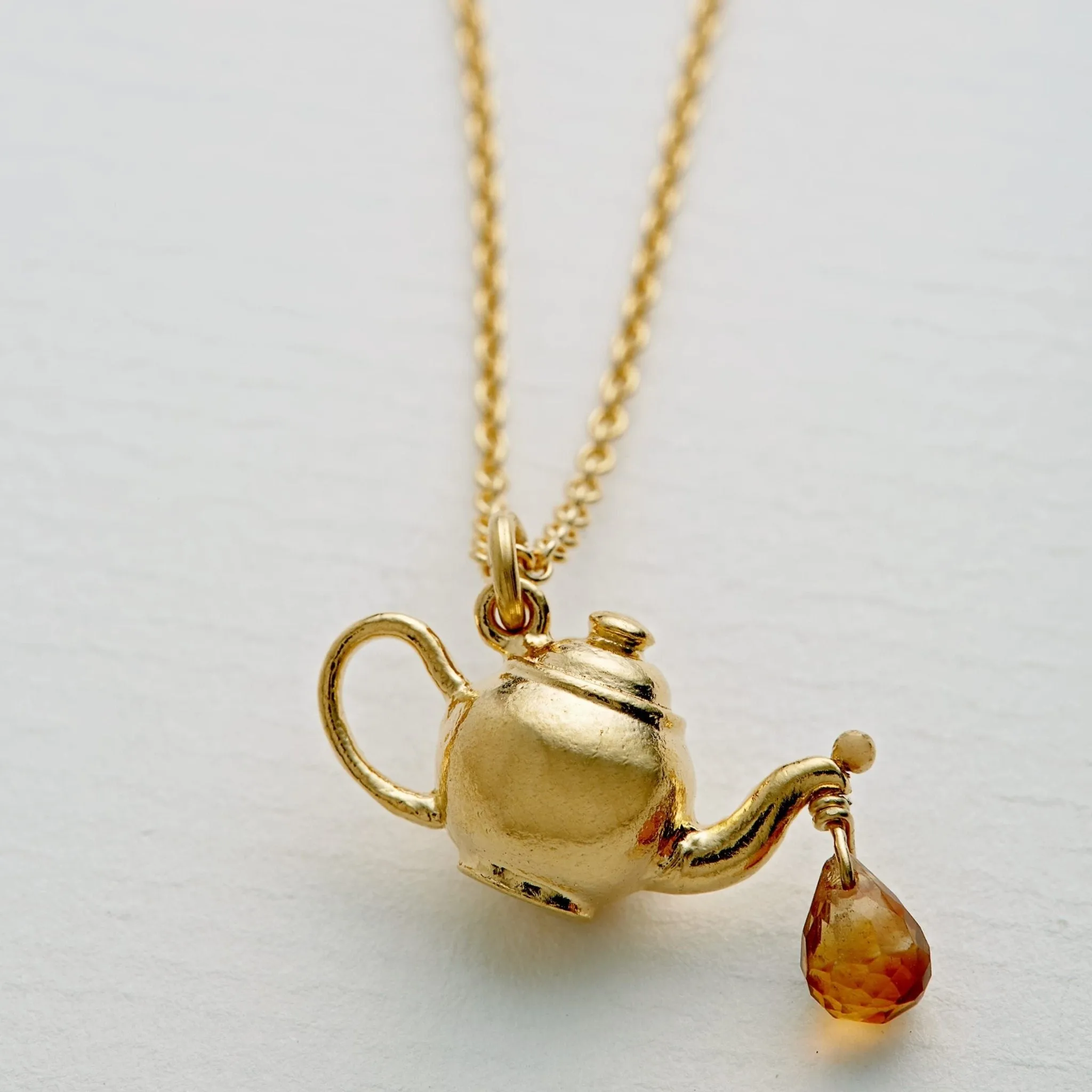 Teapot Necklace with Citrine Drop