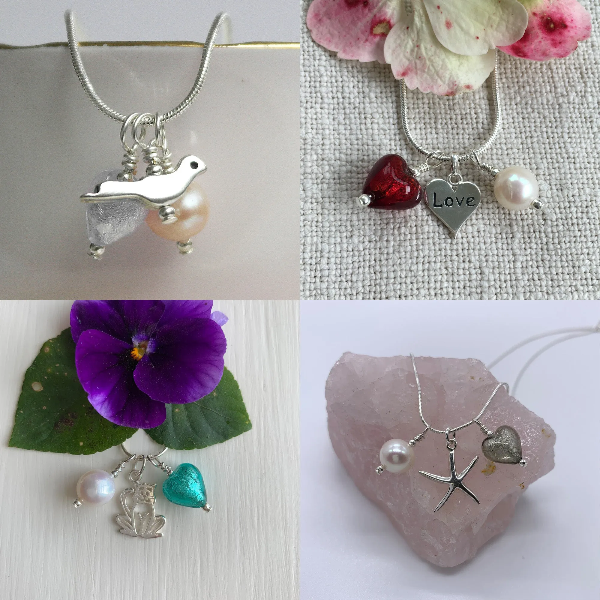 Three charm necklace in silver with light green (peridot) heart and *charm options*