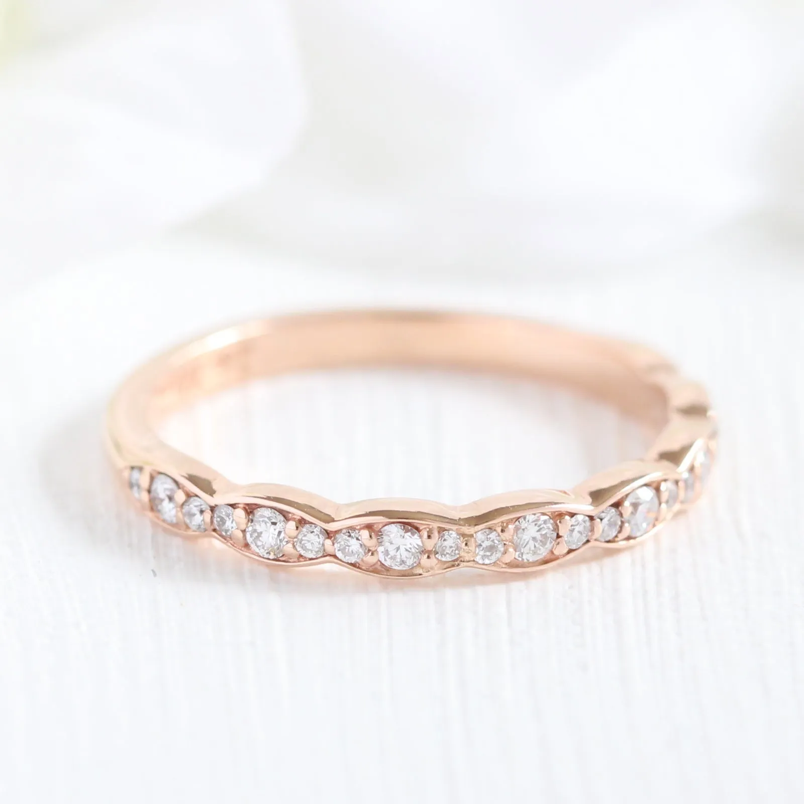 Tiara Halo Ring Set in Scalloped Band w/ Oval Sea Foam Green Sapphire and Diamond