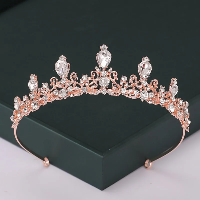 Trendy Rose Gold Crystal Tiaras Crowns Princess Party Hair Accessory
