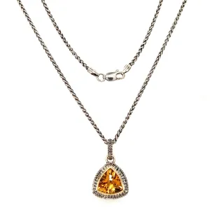 Trillion Citrine Antiqued Necklace with 14K Yellow Gold Accent in Sterling Silver