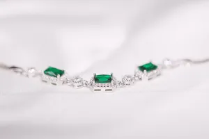 Triple emerald silver bracelet