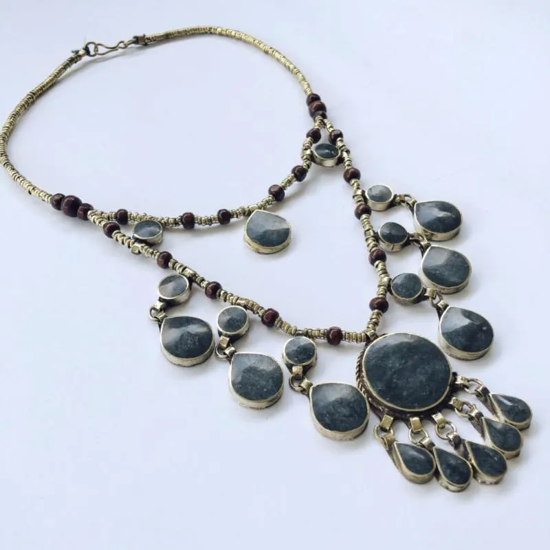 Two Tier Tribal black stone boho necklace