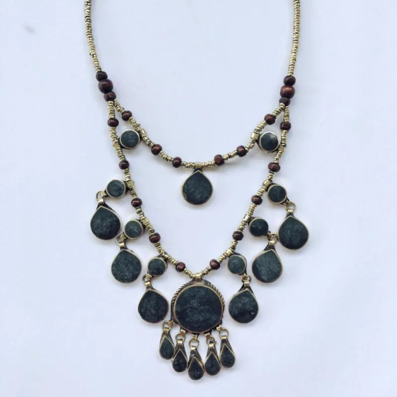 Two Tier Tribal black stone boho necklace