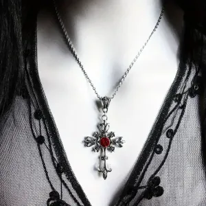 Vintage Ruby Cross Dark Necklace and Pendant