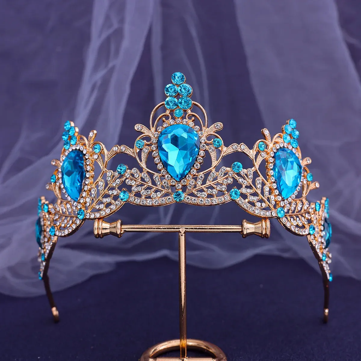 Water Drop Crystal Rhinestone Tiara Crown Party Princess Hair Accessories