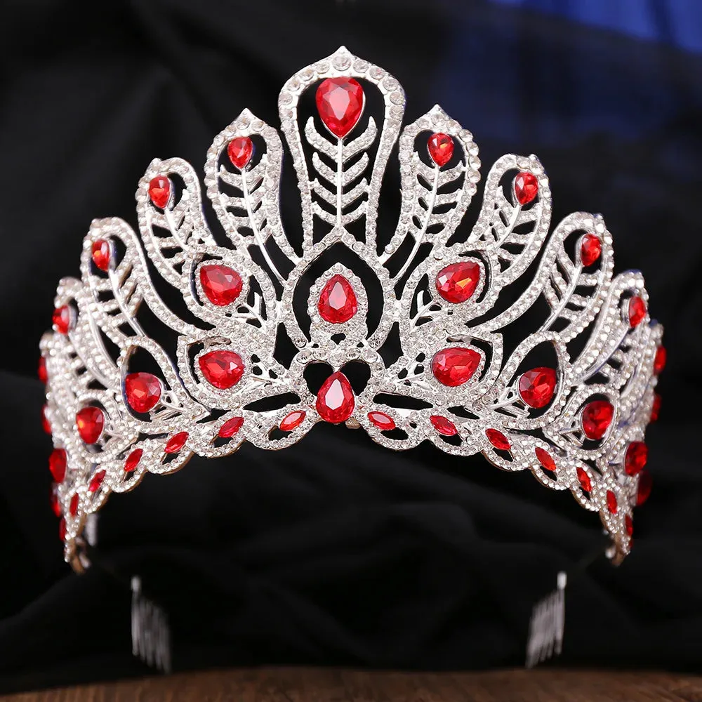 Water Drop Peacock Feather Crystal Tiara Crowns For Women Party Pageant Prom Hair Accessories