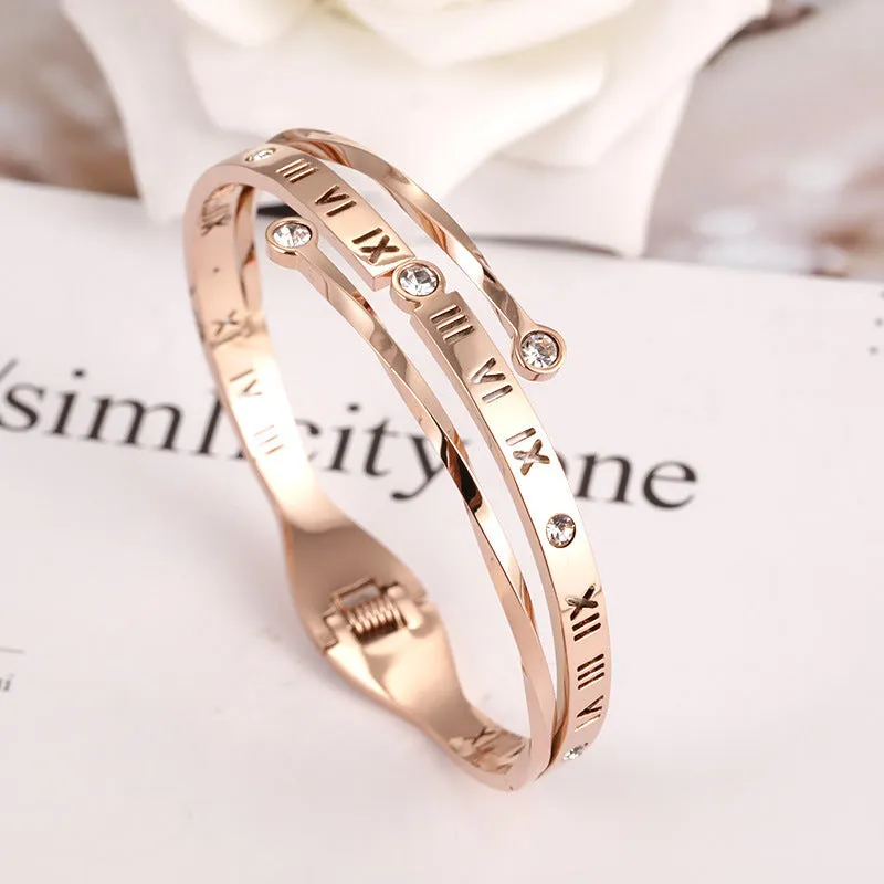 Women's Roman Numeral Titanium Steel Bracelet