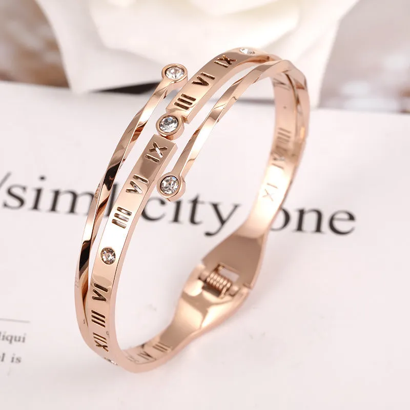 Women's Roman Numeral Titanium Steel Bracelet