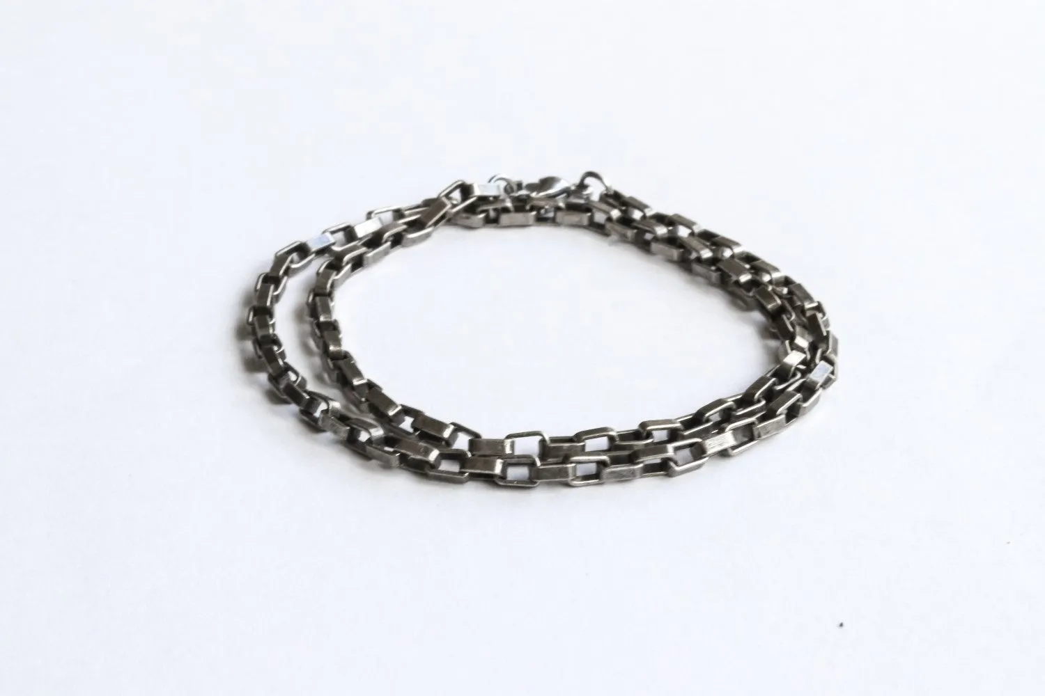 Wrapped chain bracelet for men, silver elongated cable chain, customize gift for him, mens jewelry, minimalist jewelry, fathers day gift box