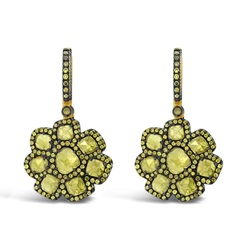 Yellow Diamond Flower Earrings